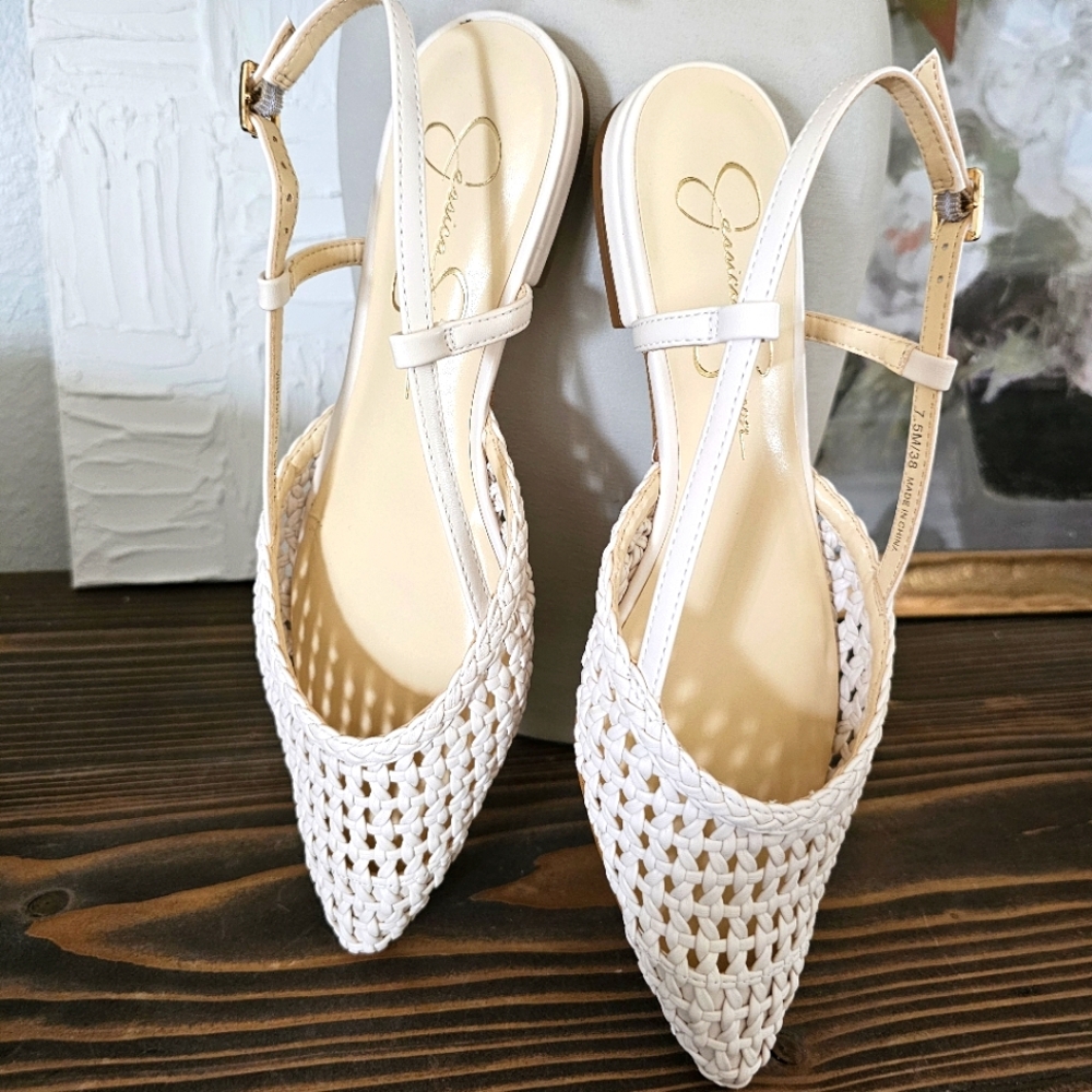 Jessica Simpson Elegant Cream Woven Flat Sandals